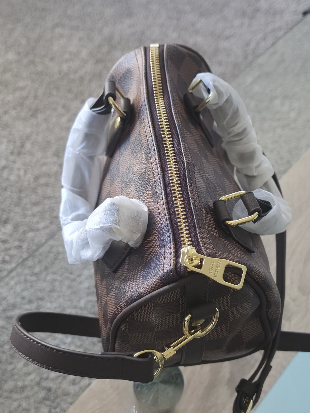 Designer-Style Brown Checkered Satchel Handbag